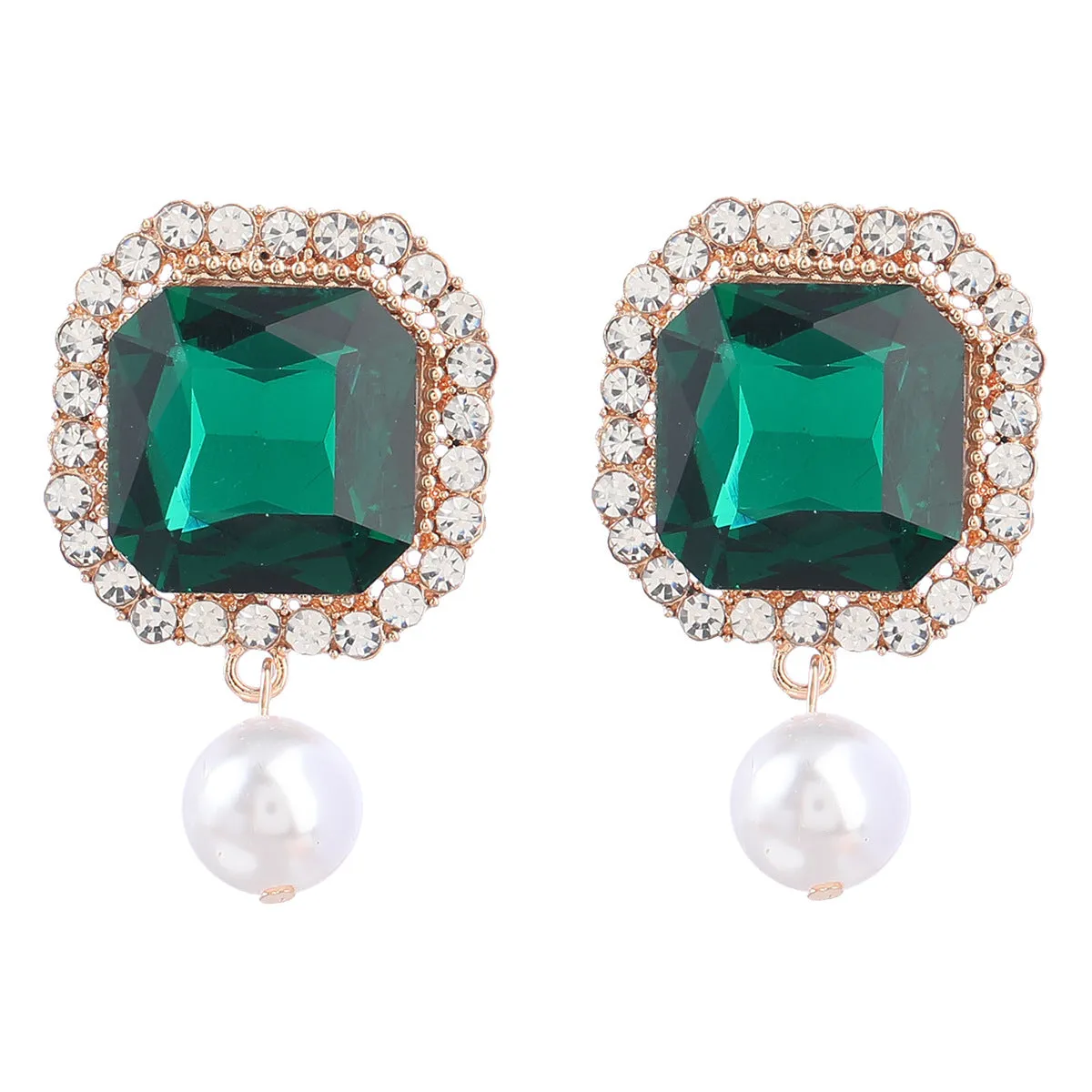 Wholesale Super Flash Claw Chain Square Alloy Diamond Pearl Earrings
