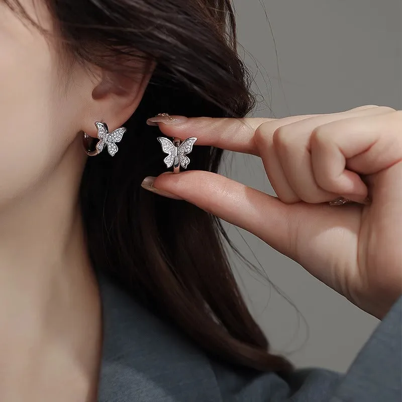 Wholesale Super Flash Zircon Butterfly Ear Buckle Niche Design Versatile Fashion High-end Simple Ear Jewelry Light Luxury Stud Earrings