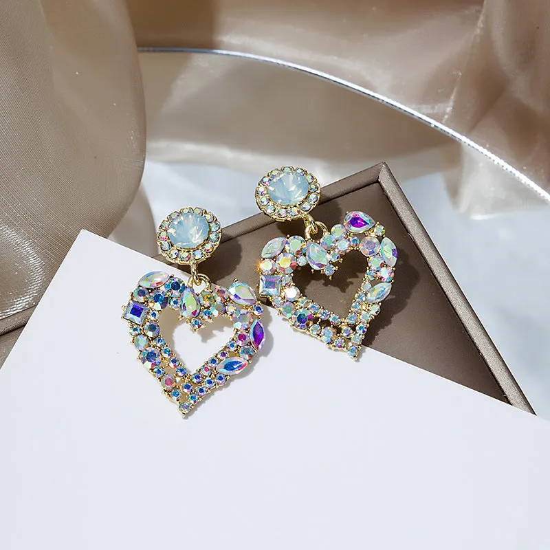 Wholesale Super Shiny Crystal Diamond Heart Earrings