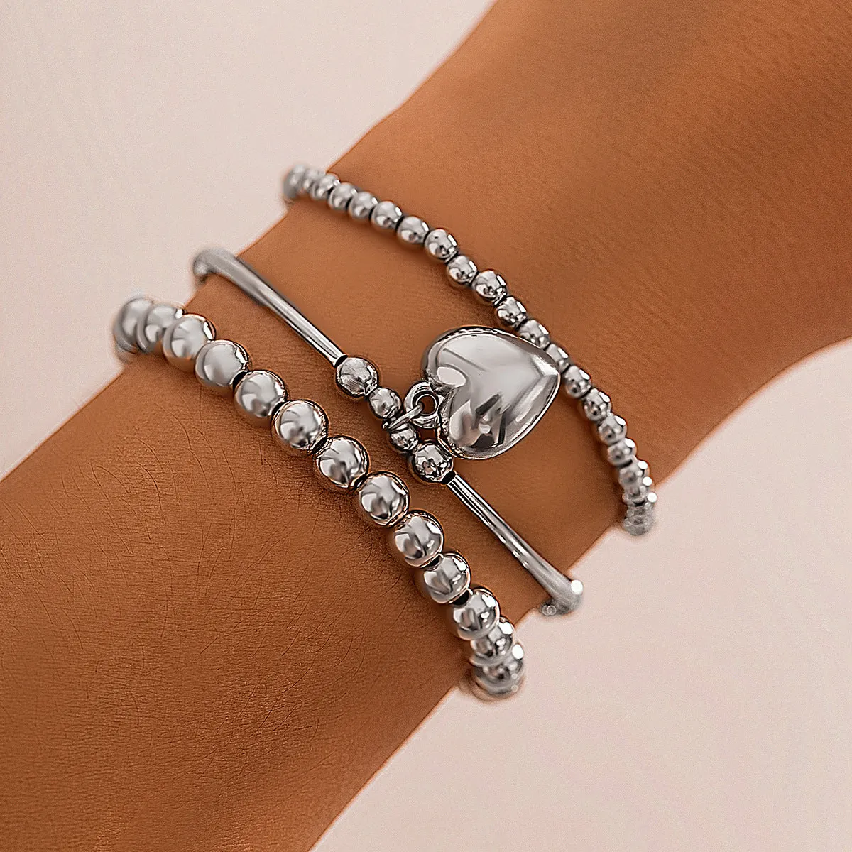Wholesale Sweet Cool Beaded Love Alloy Bracelet Set