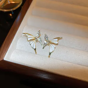Wholesale Symmetrical Oil Dripping Butterfly Diamond 925 Silver Needle Earrings