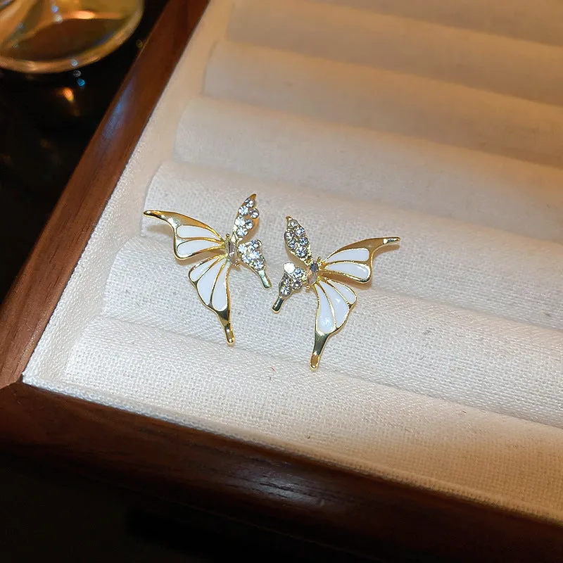 Wholesale Symmetrical Oil Dripping Butterfly Diamond 925 Silver Needle Earrings