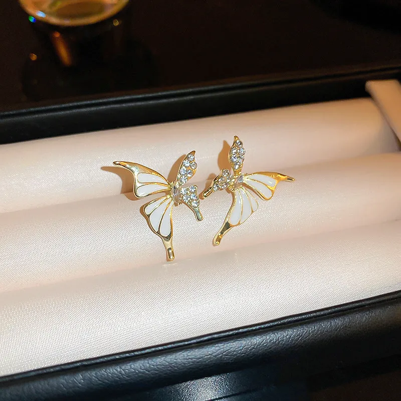 Wholesale Symmetrical Oil Dripping Butterfly Diamond 925 Silver Needle Earrings