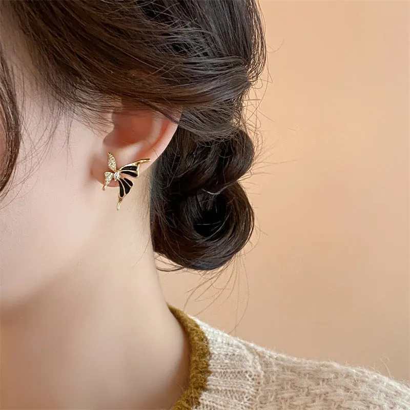 Wholesale Symmetrical Oil Dripping Butterfly Diamond 925 Silver Needle Earrings