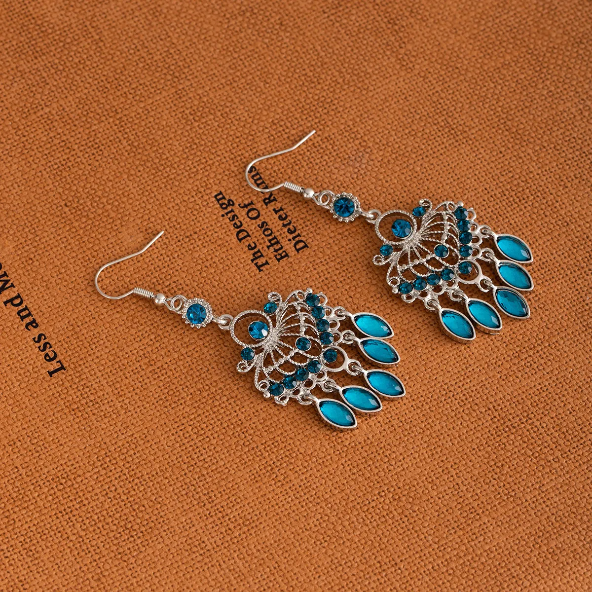 Wholesale Tassel blue diamond earrings long diamond-studded vintage earrings