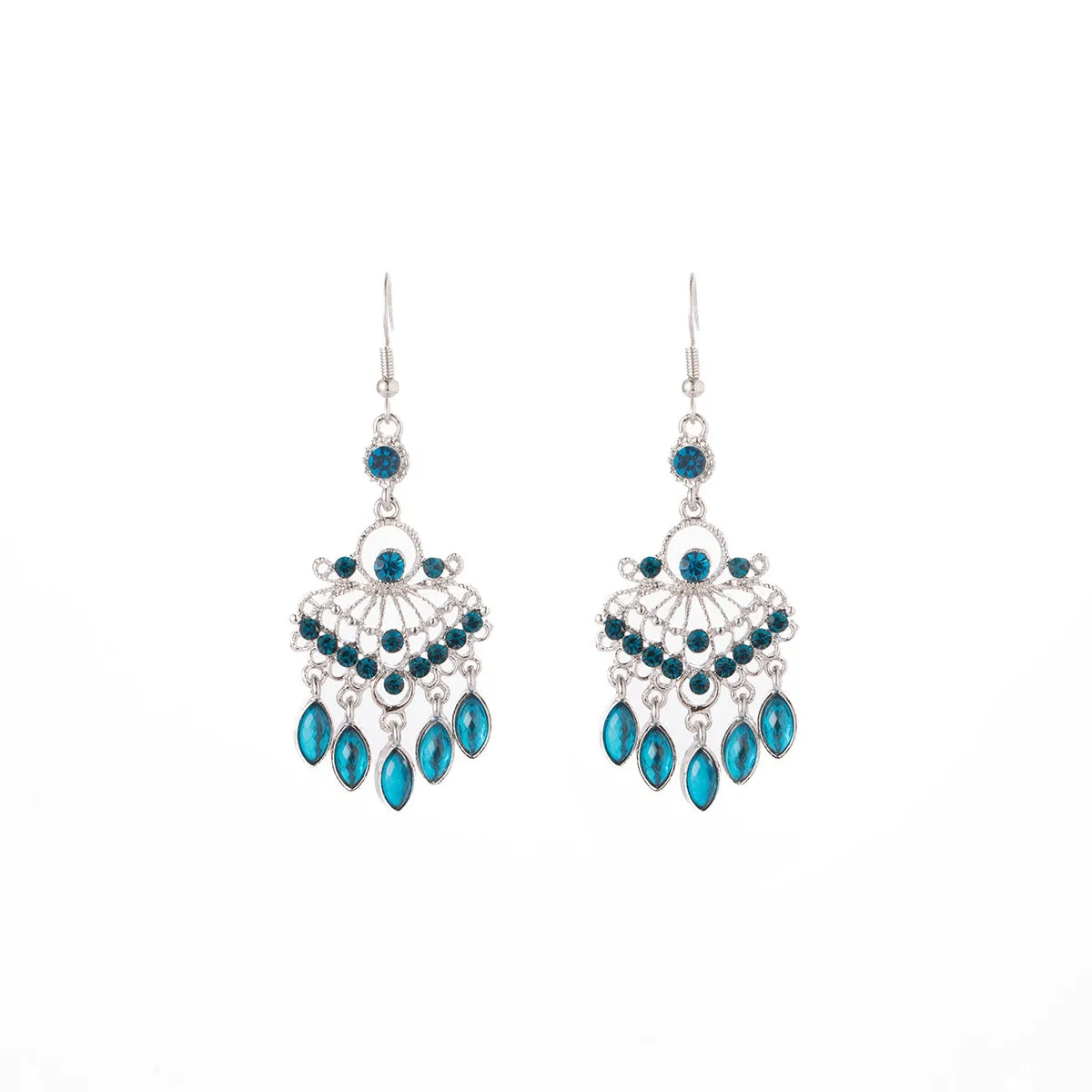 Wholesale Tassel blue diamond earrings long diamond-studded vintage earrings