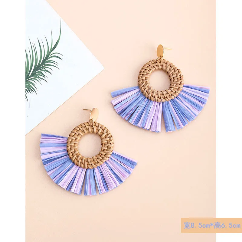 Wholesale Tassel Braided Raffia Earrings
