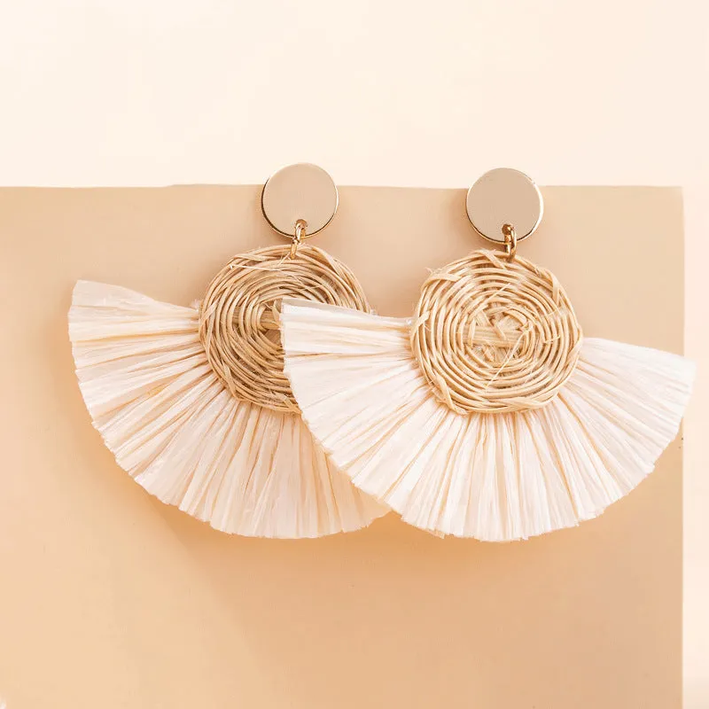 Wholesale Tassel Braided Raffia Earrings