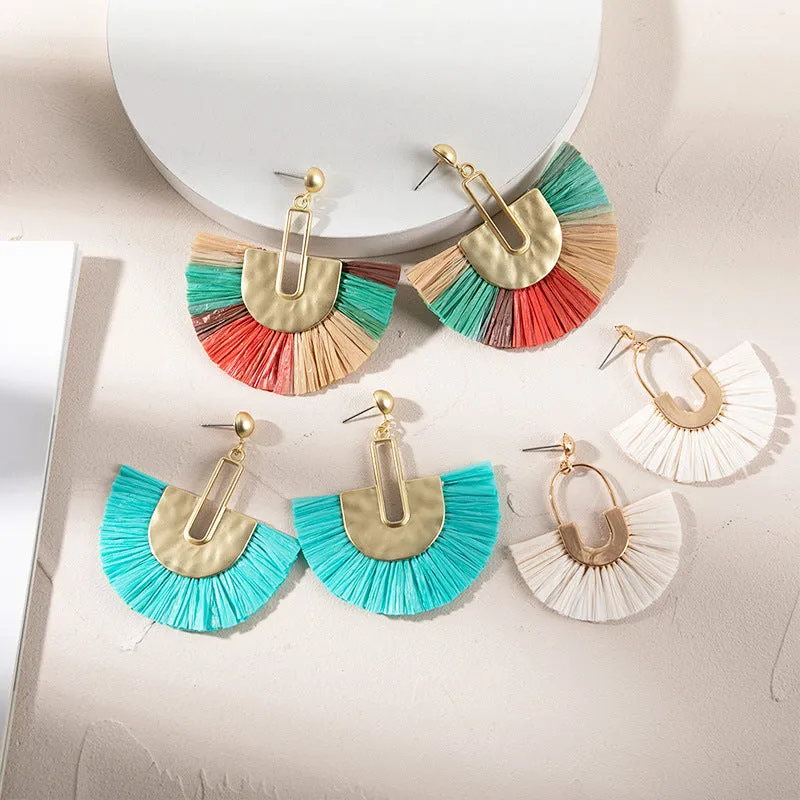 Wholesale Tassel Braided Raffia Earrings