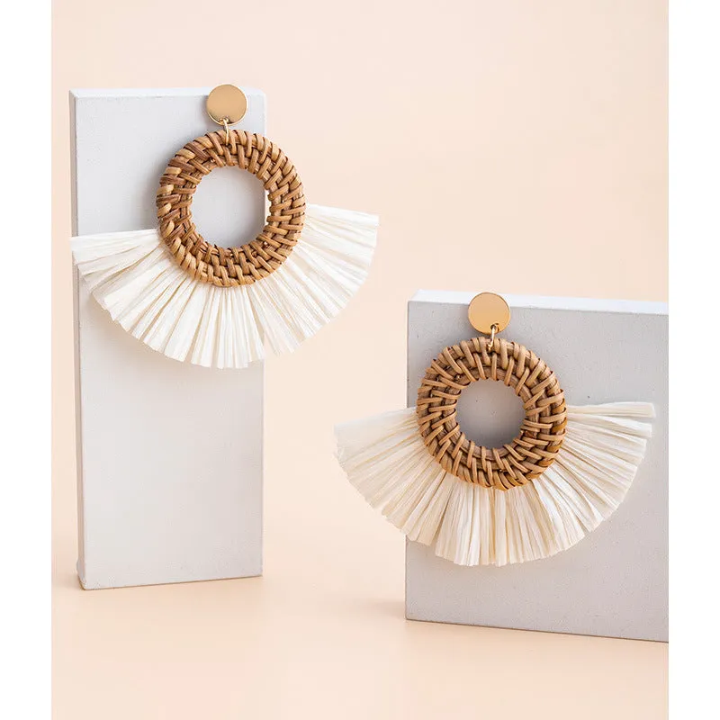 Wholesale Tassel Braided Raffia Earrings