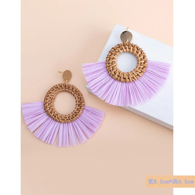 Wholesale Tassel Braided Raffia Earrings