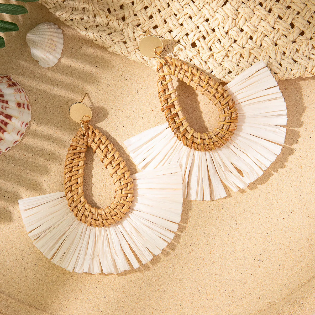 Wholesale Tassel Braided Raffia Earrings