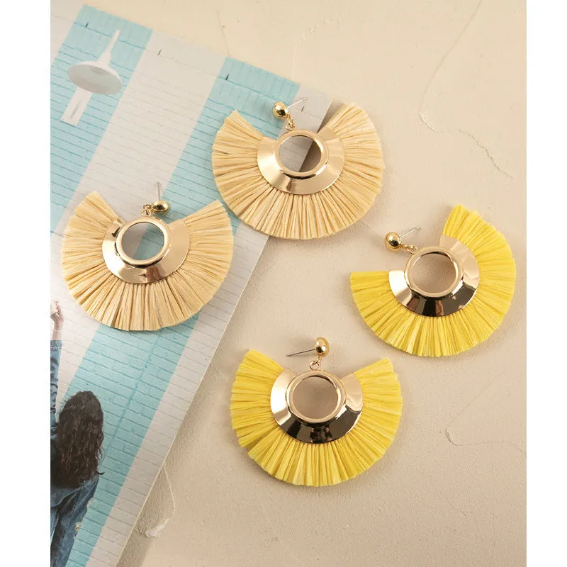 Wholesale Tassel Braided Raffia Earrings