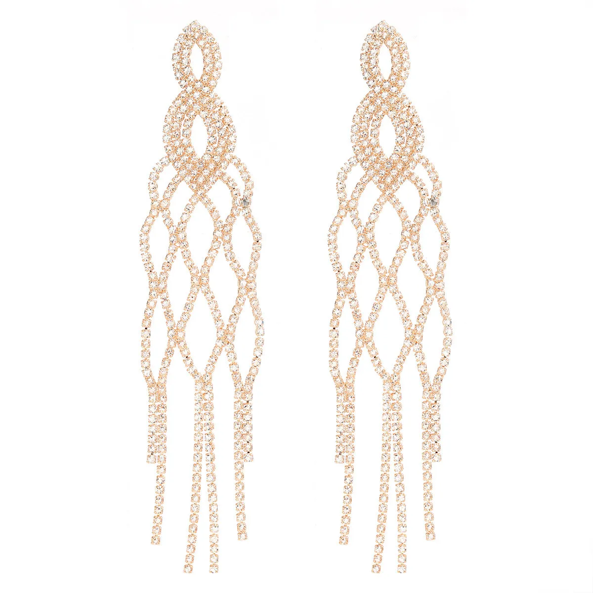 Wholesale Tassel Full Diamond Mesh Exaggerated Claw Chain Long Zircon Earrings