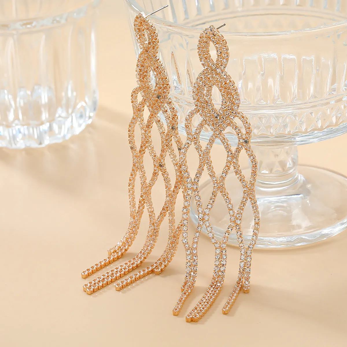 Wholesale Tassel Full Diamond Mesh Exaggerated Claw Chain Long Zircon Earrings