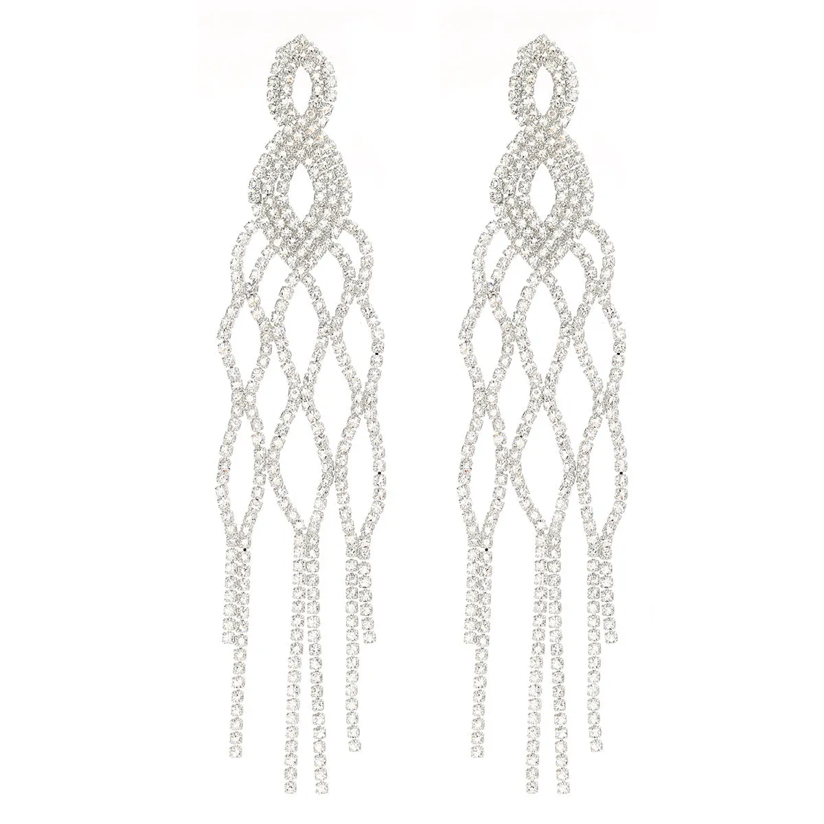 Wholesale Tassel Full Diamond Mesh Exaggerated Claw Chain Long Zircon Earrings
