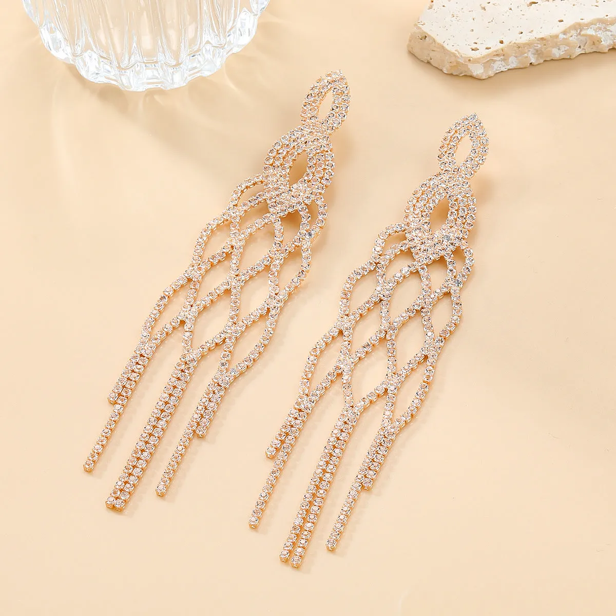 Wholesale Tassel Full Diamond Mesh Exaggerated Claw Chain Long Zircon Earrings