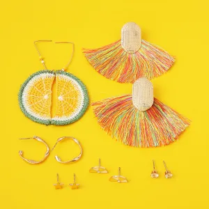 Wholesale Tassel Geometric Exaggerated Versatile Fan-shaped Bohemian Earrings