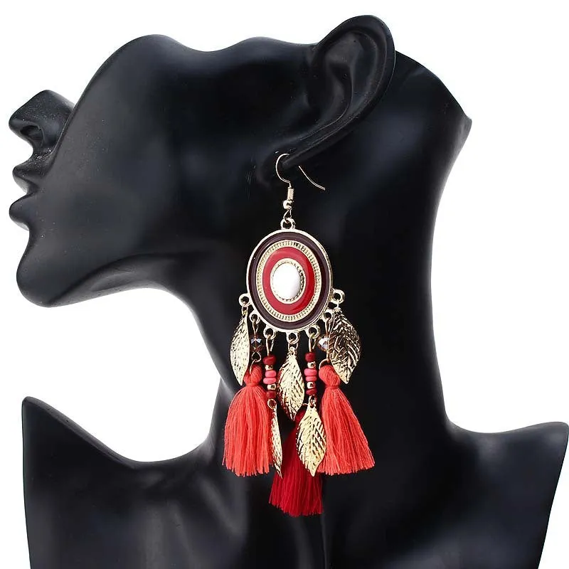 Wholesale Tassel Versatile Long Gold Leaf Earrings