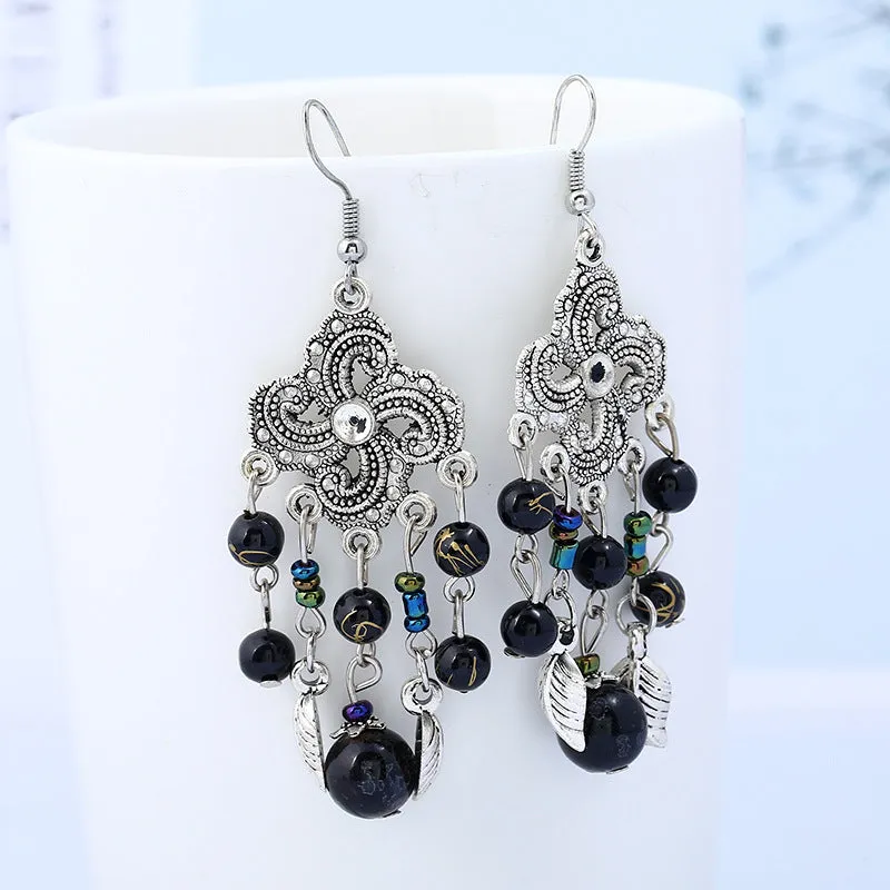 Wholesale Tassel Vintage Earrings Bohemian Long Tassel Carved Earrings