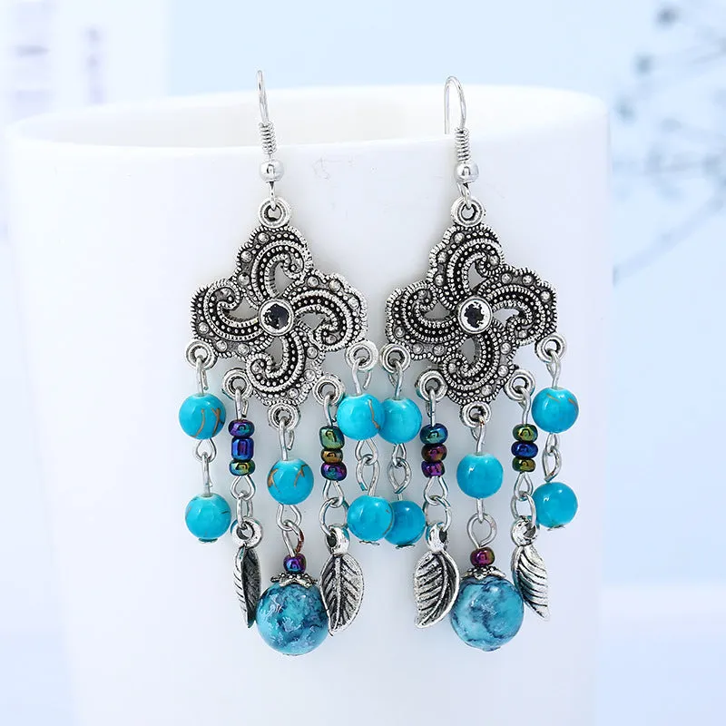 Wholesale Tassel Vintage Earrings Bohemian Long Tassel Carved Earrings