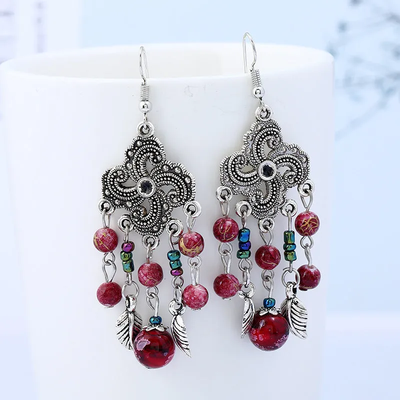 Wholesale Tassel Vintage Earrings Bohemian Long Tassel Carved Earrings