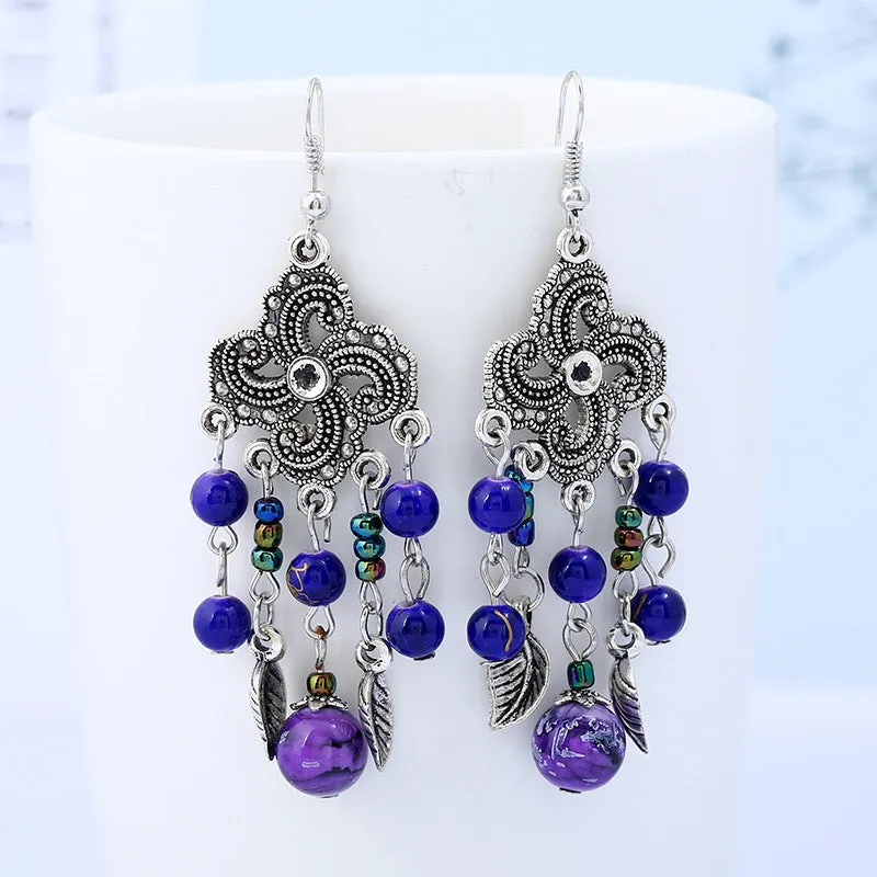 Wholesale Tassel Vintage Earrings Bohemian Long Tassel Carved Earrings