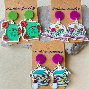 Wholesale Teacher Gifts Books Coffee Flowers Acrylic Earrings