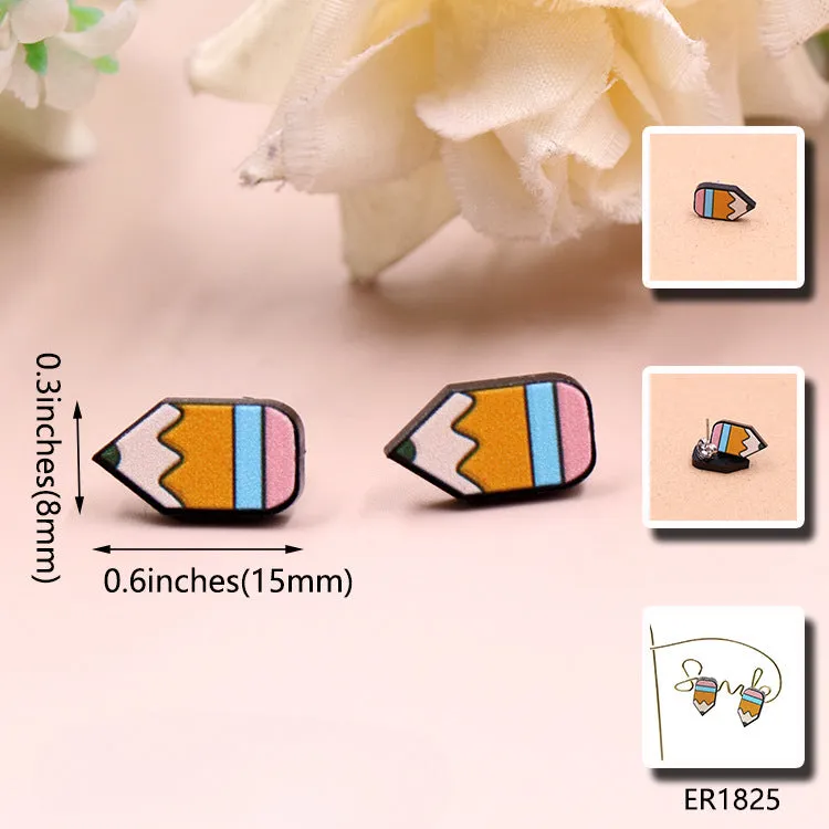 Wholesale Teacher Pencil Rainbow Acrylic Earrings