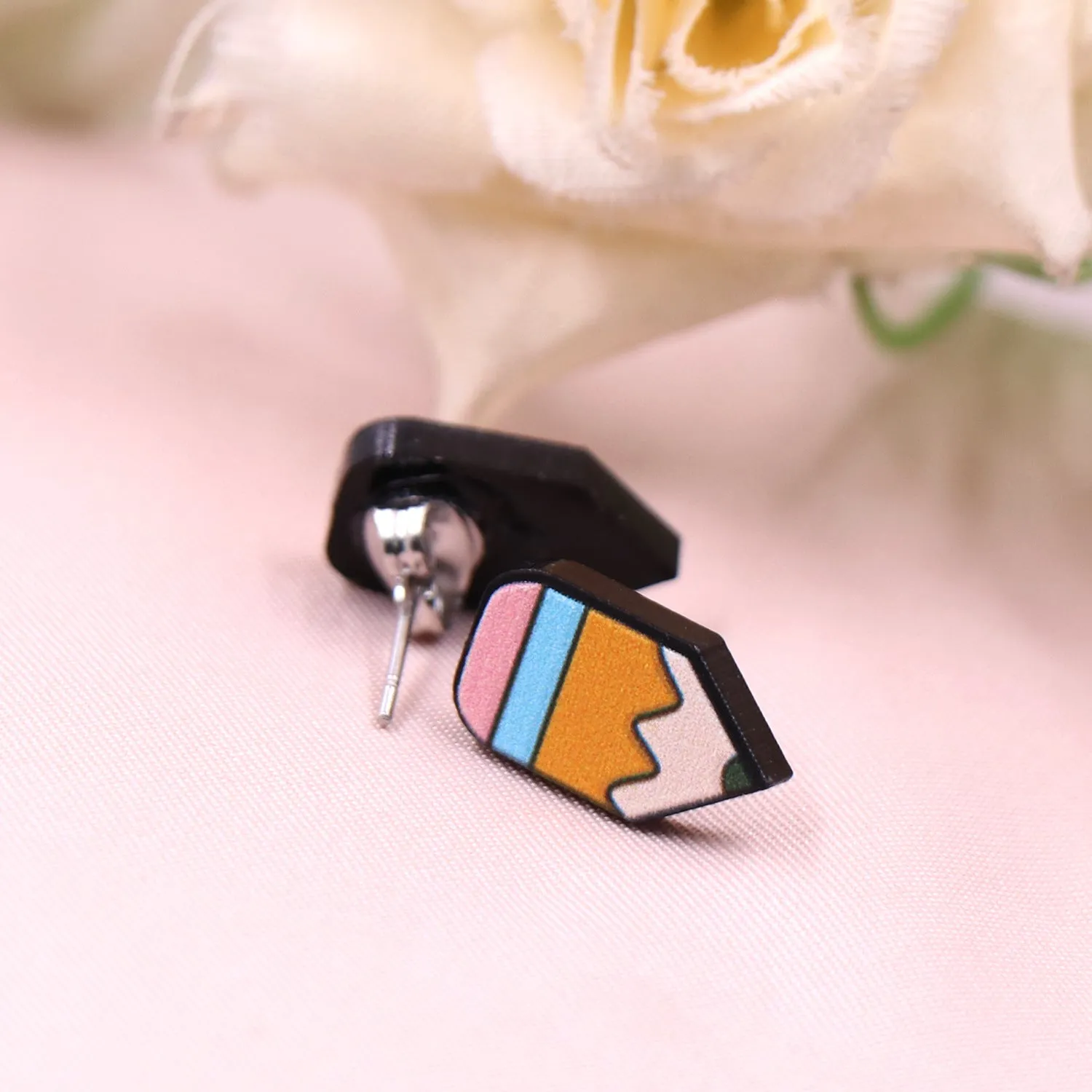 Wholesale Teacher Pencil Rainbow Acrylic Earrings