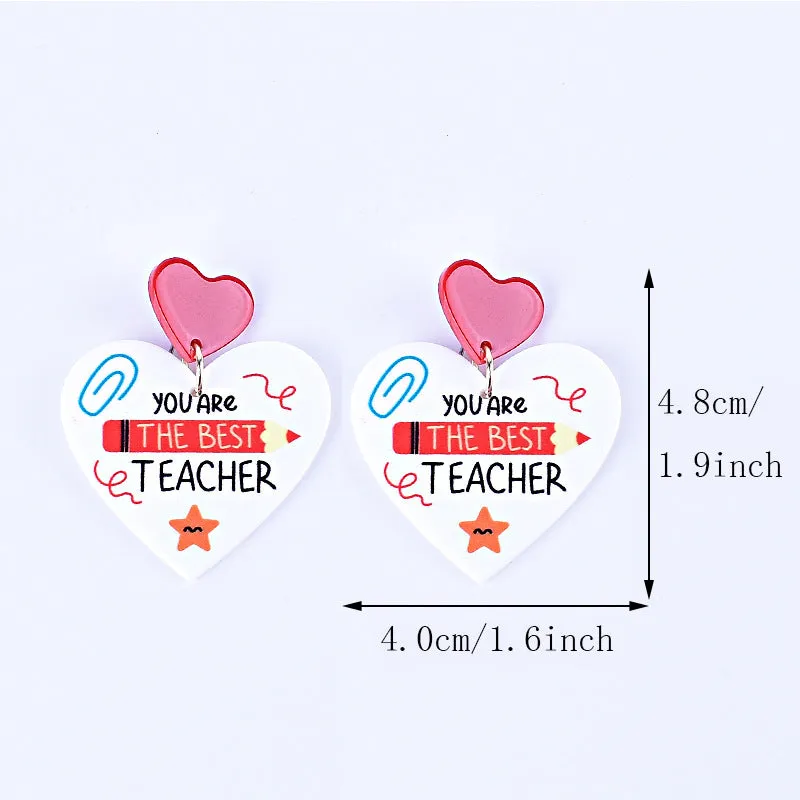 Wholesale Teacher's Day Back To School Season Pencil Rainbow Book Bag Book Red Apple Acrylic Earrings