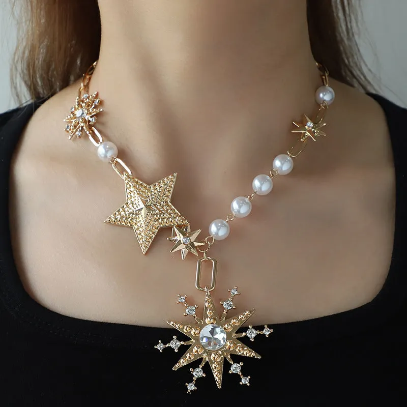 Wholesale Temperament Alloy Hexagram Dot Diamond Imitation Pearl Necklaces Bracelet Earrings