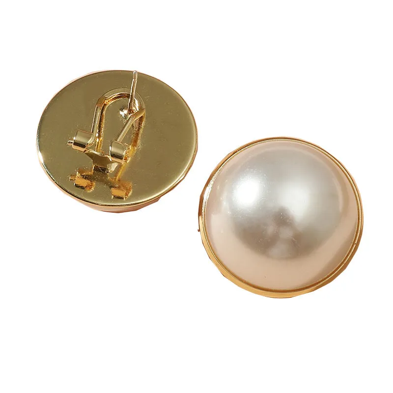 Wholesale Temperament Pearl Geometric Round Base Earrings