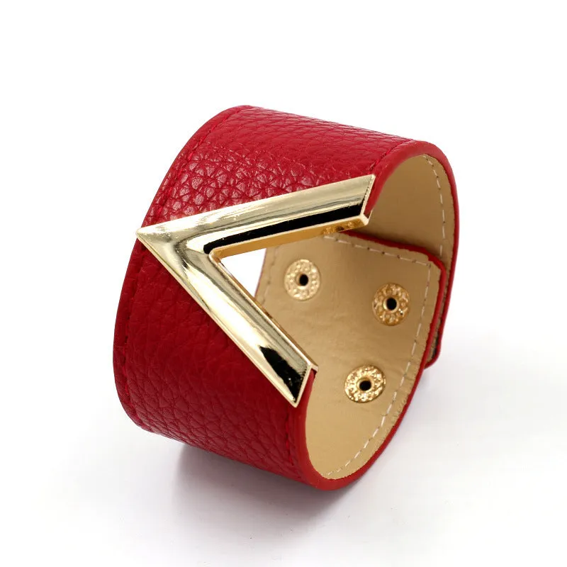 Wholesale Textured PU leather personalized women's wide bracelet