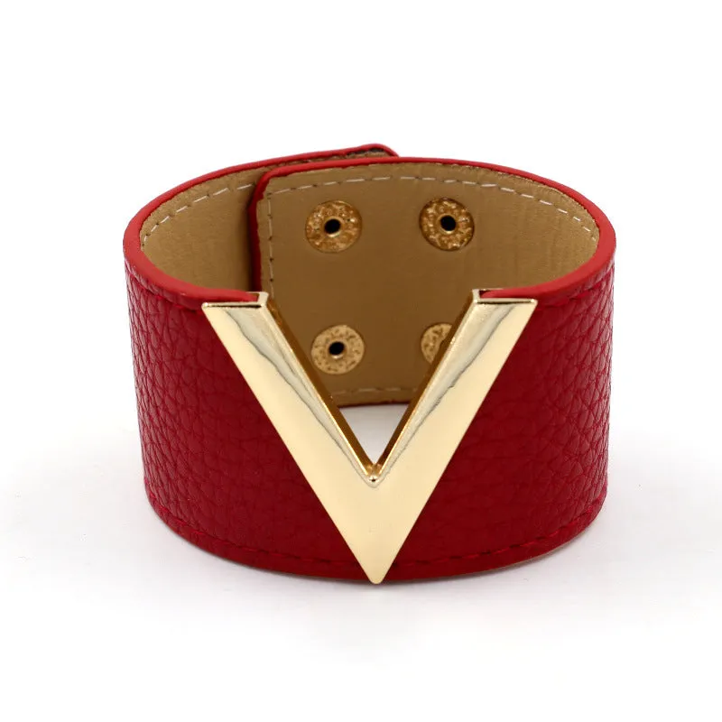 Wholesale Textured PU leather personalized women's wide bracelet