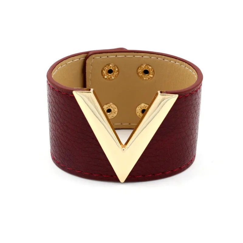 Wholesale Textured PU leather personalized women's wide bracelet