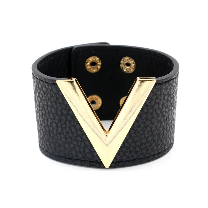 Wholesale Textured PU leather personalized women's wide bracelet