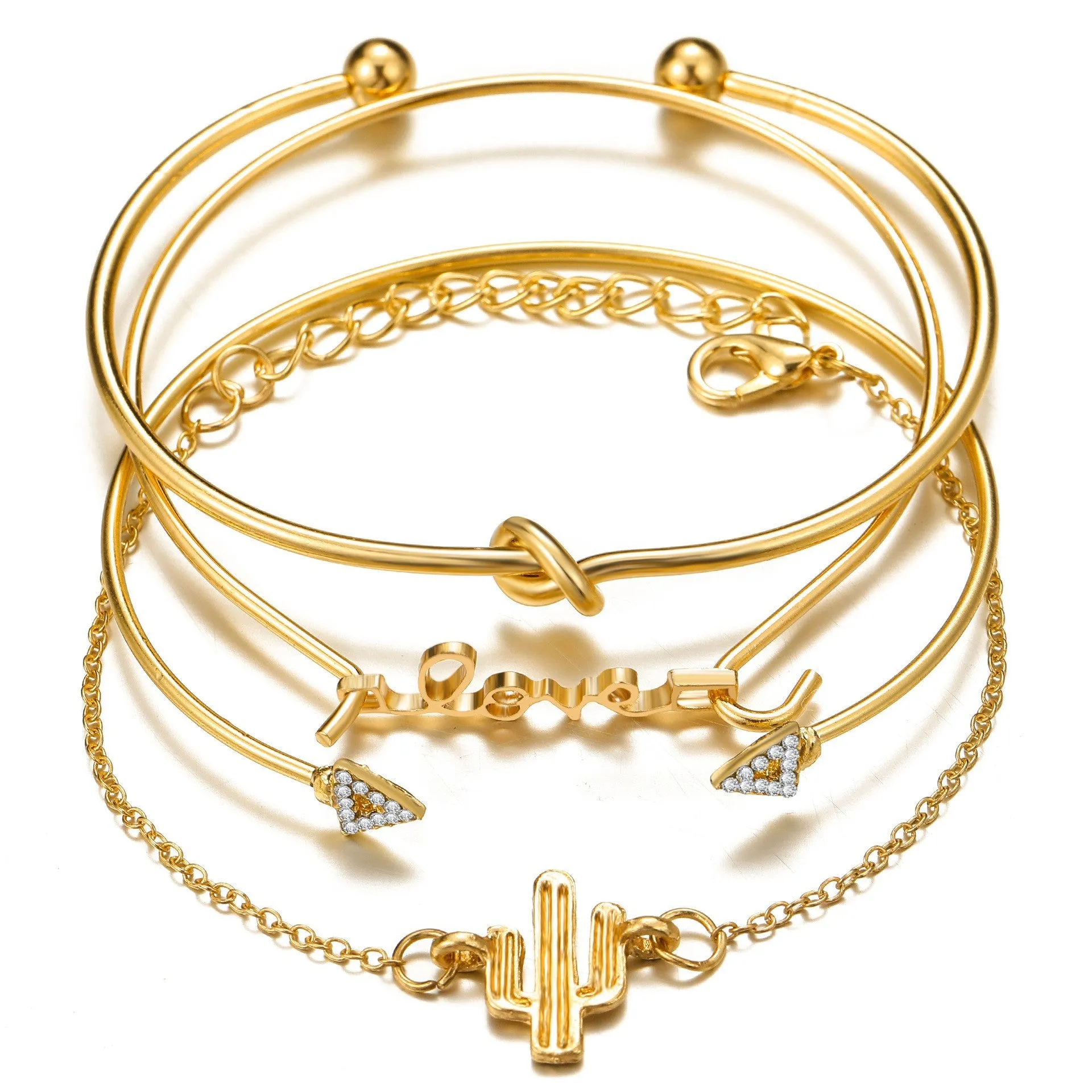 Wholesale Thick Chain Multi-layer Open Alloy Bracelet Set