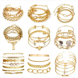 Wholesale Thick Chain Multi-layer Open Alloy Bracelet Set