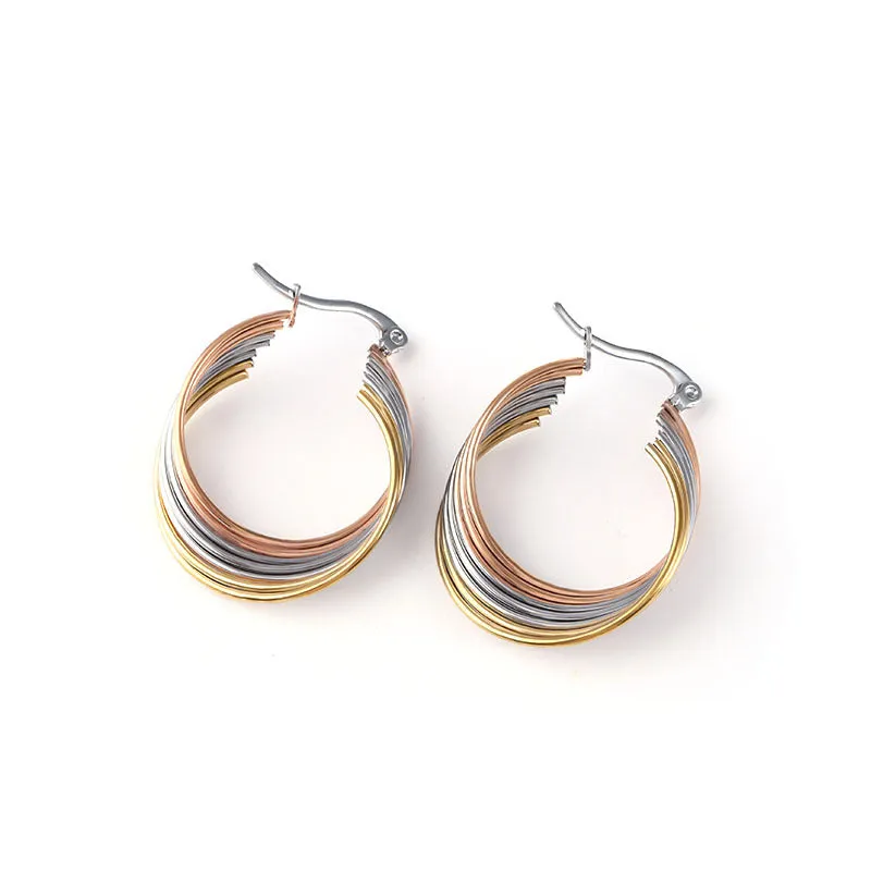 Wholesale Three Color Multi-layer Stainless Steel Earrings with Lines