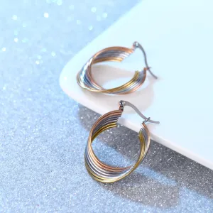 Wholesale Three Color Multi-layer Stainless Steel Earrings with Lines