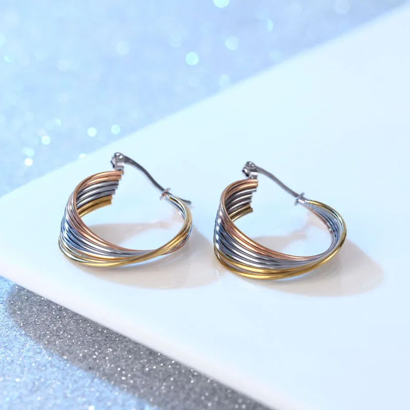 Wholesale Three Color Multi-layer Stainless Steel Earrings with Lines