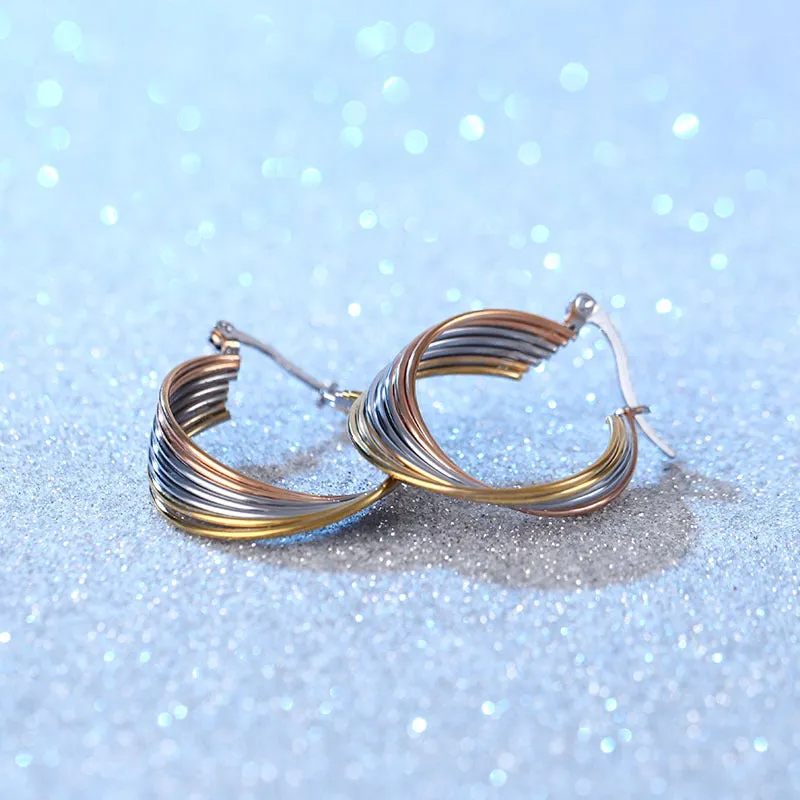 Wholesale Three Color Multi-layer Stainless Steel Earrings with Lines