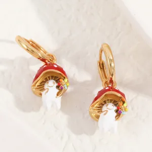 Wholesale Three-dimensional Copper Drop Oil Cute Mushroom Rabbit Earrings