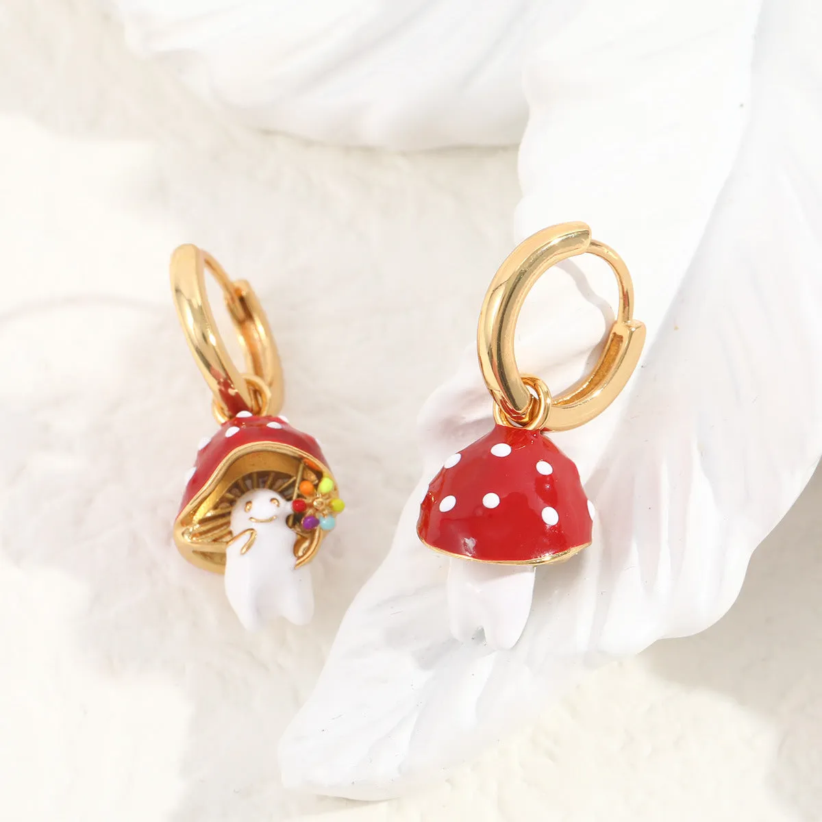 Wholesale Three-dimensional Copper Drop Oil Cute Mushroom Rabbit Earrings