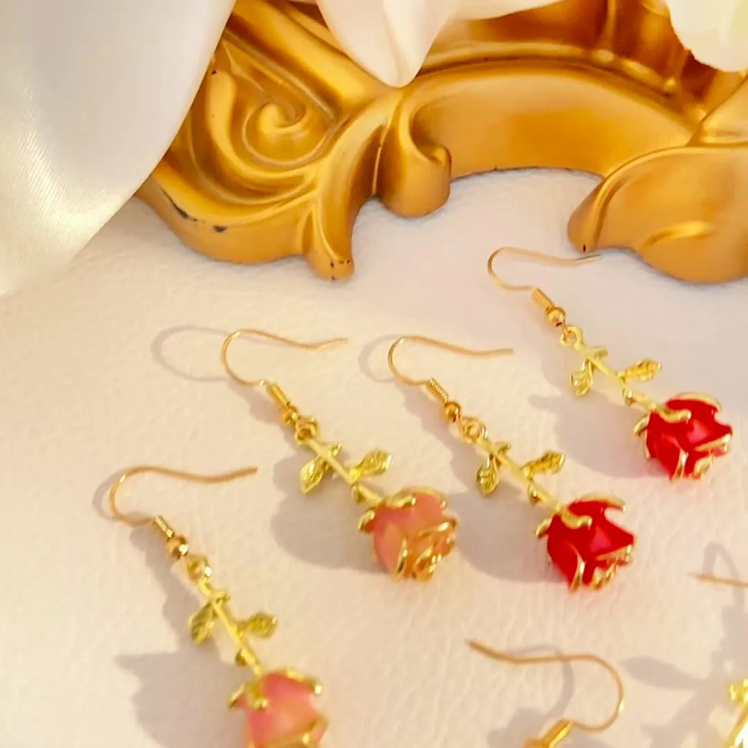 Wholesale Three-dimensional retro rose earrings alloy oil drop flower earrings
