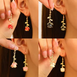Wholesale Three-dimensional retro rose earrings alloy oil drop flower earrings