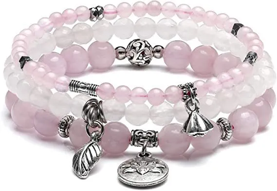 Wholesale Three Piece Set of Crystal Rose Quartz Agate Shoushan Stone Elastic Bracelet