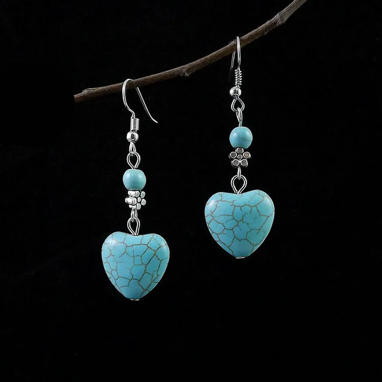 Wholesale Tibetan Nepal Ethnic Minority Vintage Miao Silver Turquoise Earrings