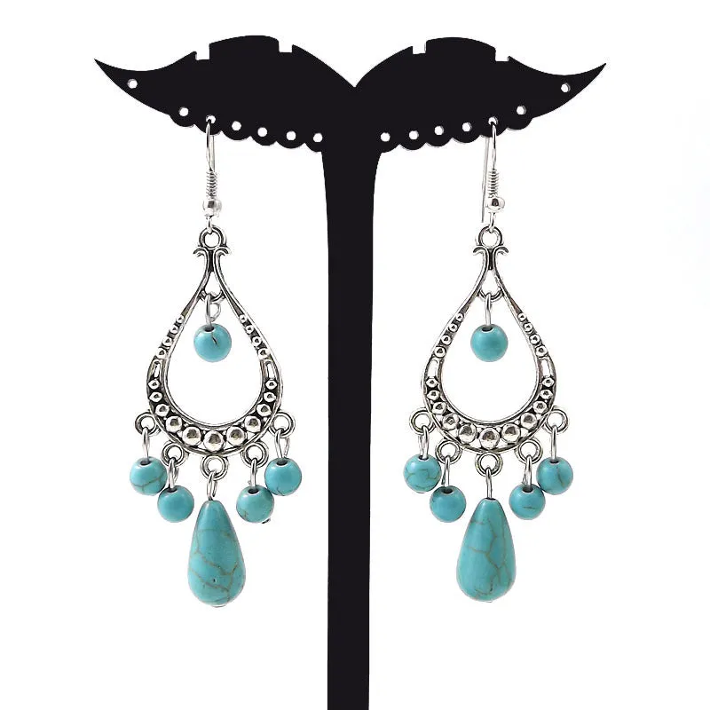 Wholesale Tibetan Nepal Ethnic Minority Vintage Miao Silver Turquoise Earrings